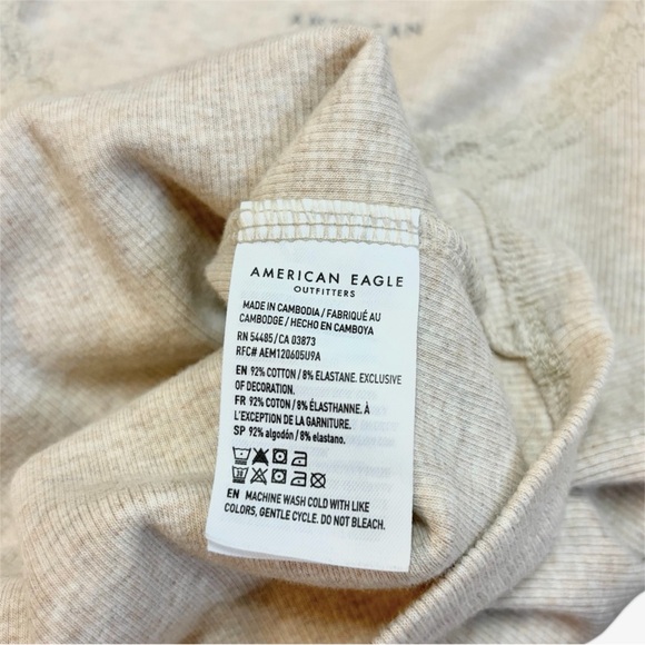 American Eagle Lace-Trim Ribbed Tank Cami in Light Beige - Size S - Picture 6 of 6